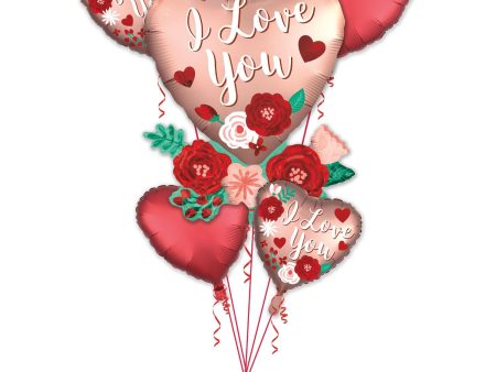 Heart with Flowers Balloon Bouquet 5pcs Online now