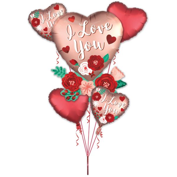 Heart with Flowers Balloon Bouquet 5pcs Online now